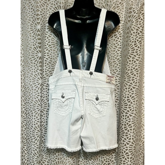 TRUE RELIGION Ripped Frayed Hem Jean Denim Overalls Sz M - Picture 11 of 14